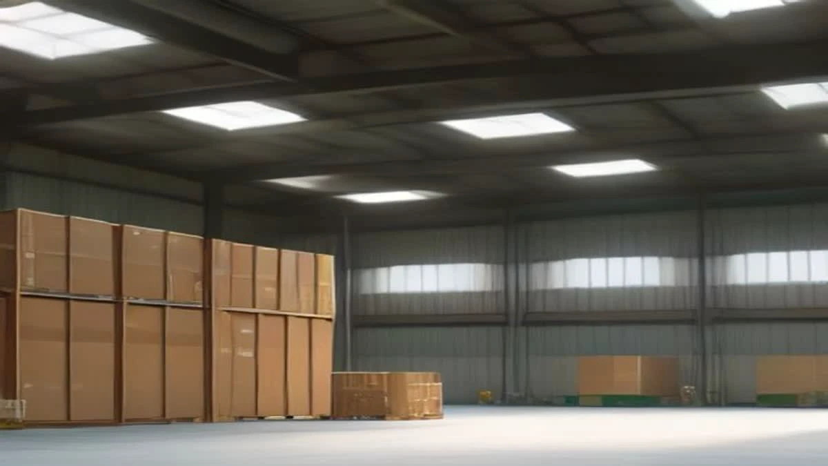 medium shot of a wide shot of loading docks with containers and a forklift in motion — illustrative photograph for this article